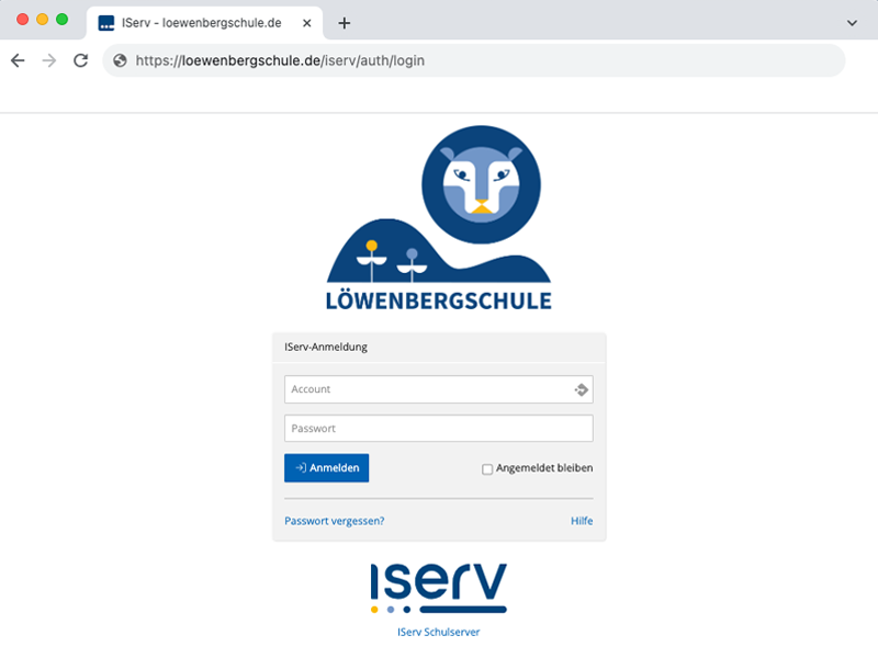 Anmeldemaske der IServ Schulplattform