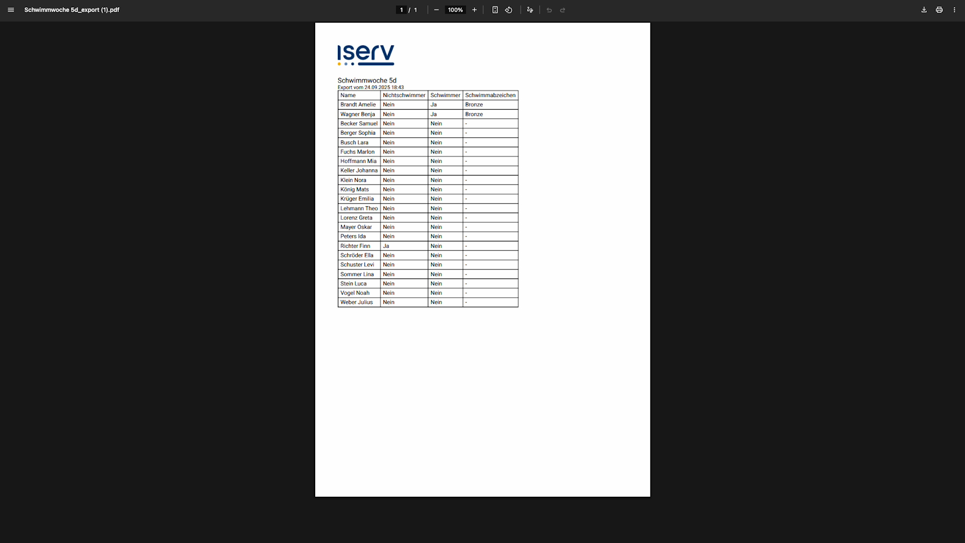 Listen Export PDF