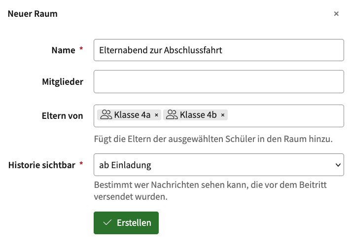 Screenshot: Einen Raum im Messenger eröffnen